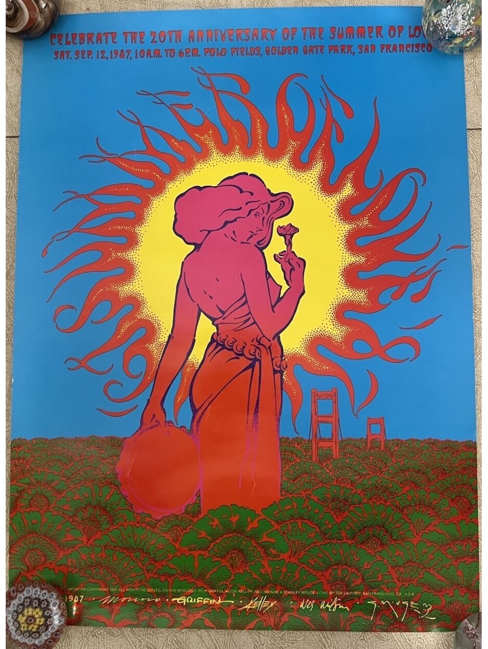 Vintage 1987 Summer of Love 20th Anniversary Poster Golden Gate Park SF Rare
